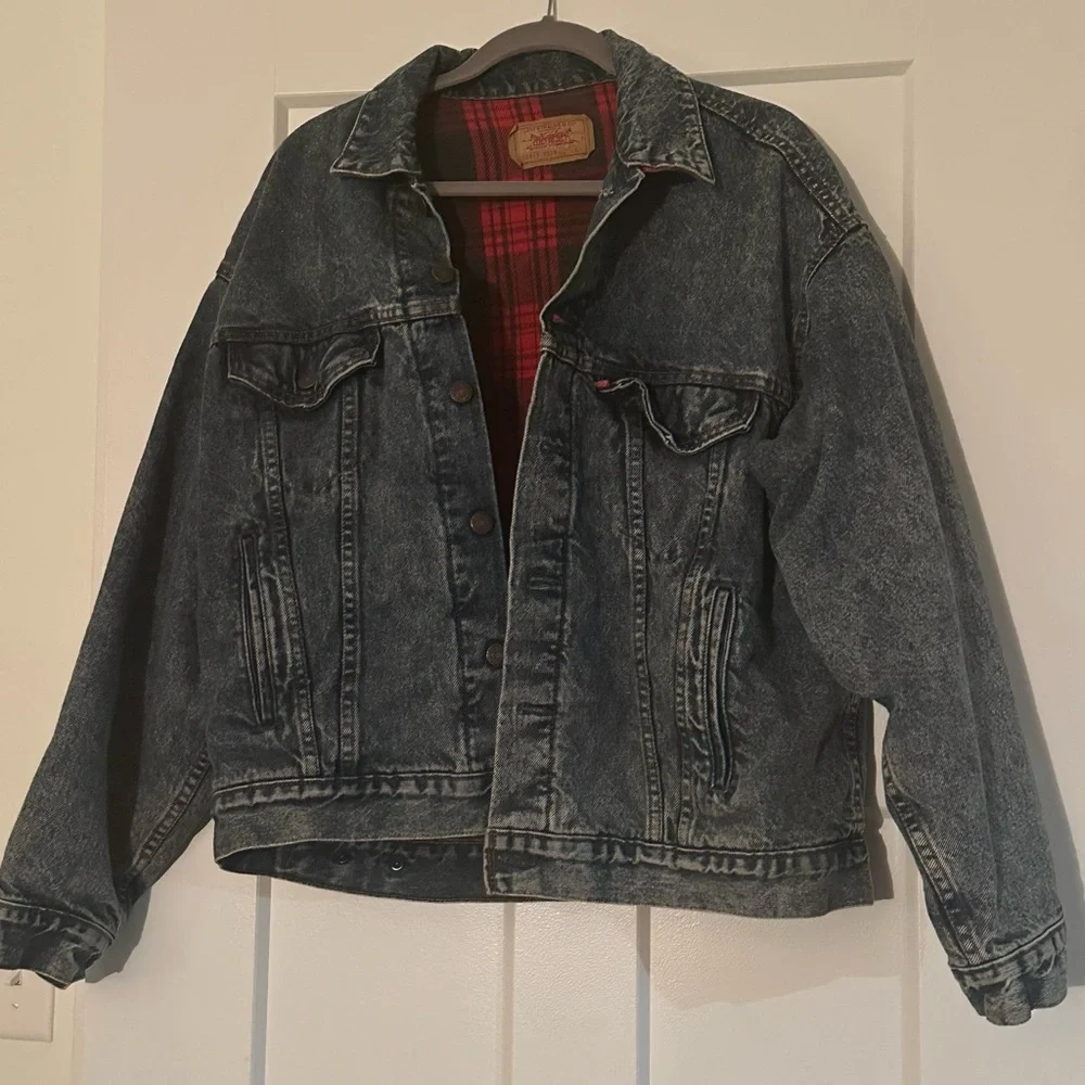 Vintage Levi's Denim Jacket with Red Plaid Lining - Picture 1 of 7